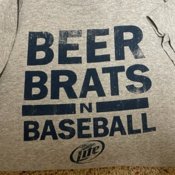 “BEER BRATS n BASEBALL” (Miller Lite) Gray Gildan T-shirt - XL - Picture 2 of 4